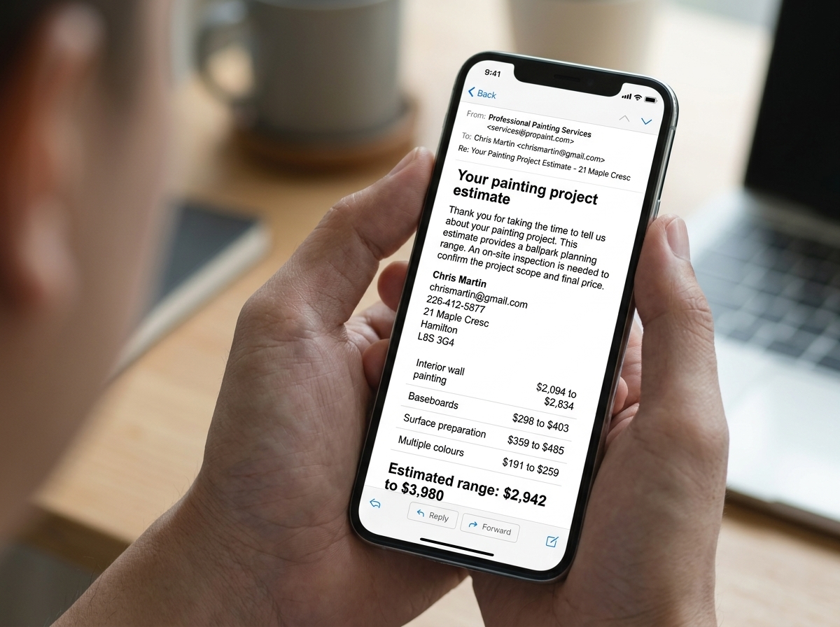 Homeowner viewing a project estimate email on a smartphone